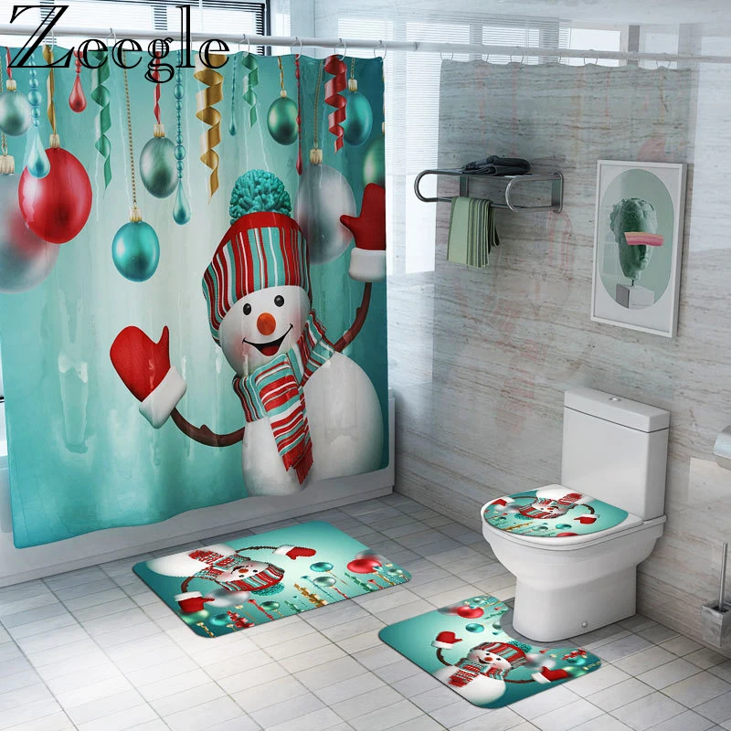 Коврик для унитаза коврик ванной Рождественский набор занавесок душа