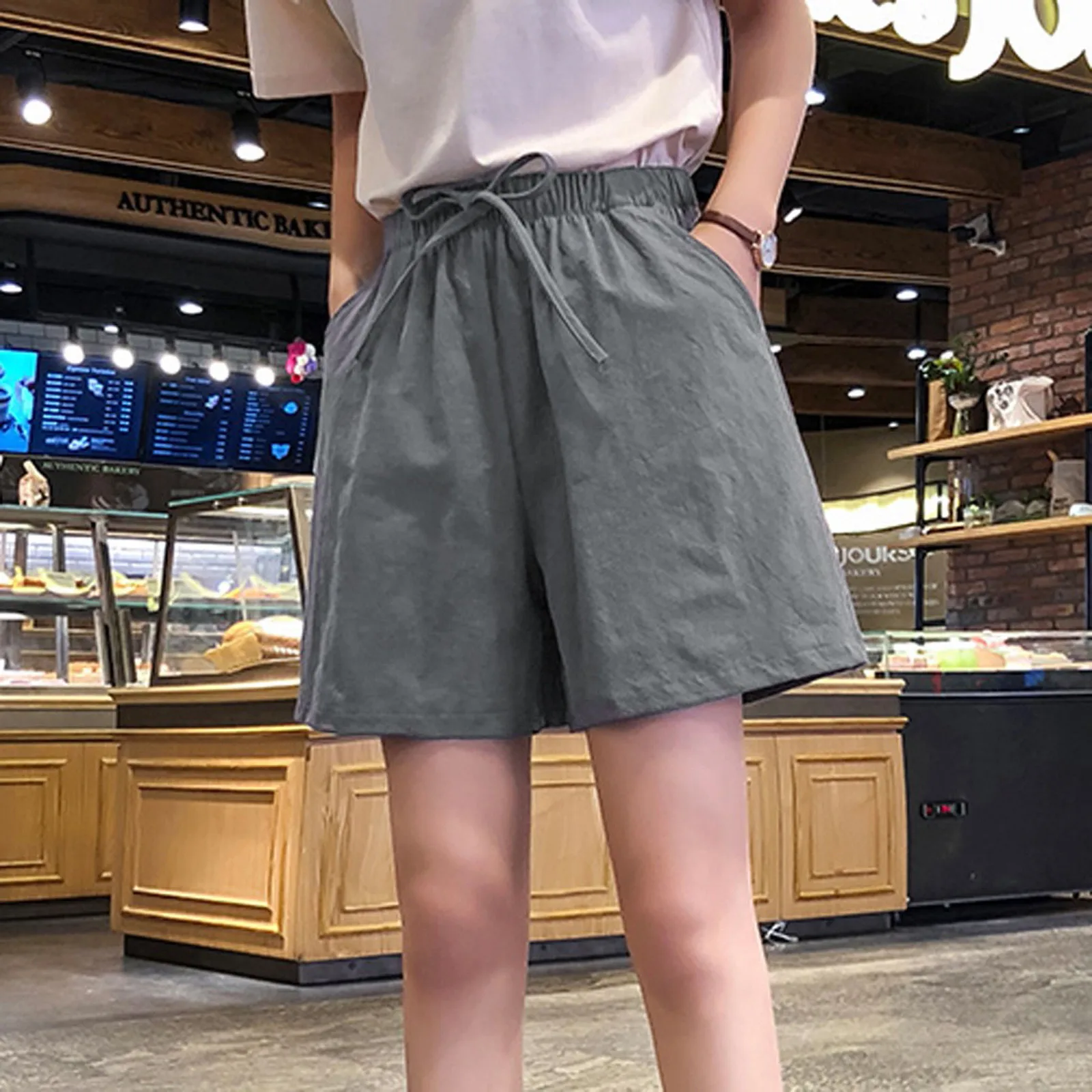 

Korean Style For Fashion Women Lady Solid Casual Short Pants High Waist Loose Bandage Pants Pantalon Corto Mujer Verano
