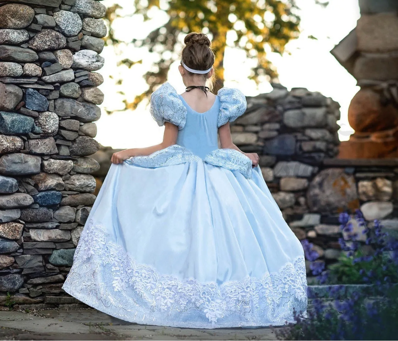 Disney Cinderella Princess Girls Dress Kids Dresses for Girls Christmas Party Dress Summer Puff Sleeve Embroidery Flower Dress