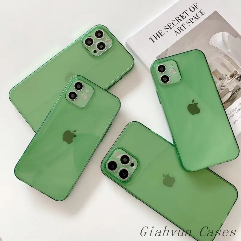 

Fashion Transparent Green Soft Silicone Case For iPhone 11 12 Pro Max X XR XS MAX 8 8plus 7 Plus Mini 11ProMax Phone Cover Capa