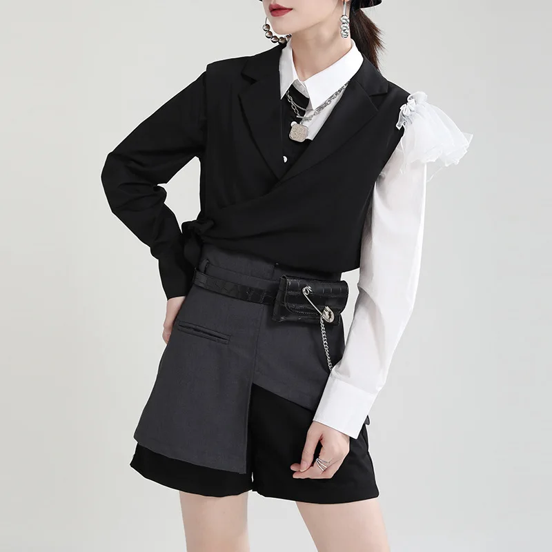 

2021 Early Autumn New Chic Design Sense Waistcoat Irregular Stitching Mesh Lace Blazer Vest Vest Vest Ladies
