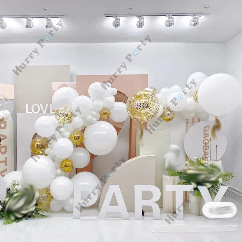 

122 шт. белый большой шар гирлянды золотых конфетти для воздушных шаров для Свадебная вечеринка украшения детского дня рождения, одежда на де...