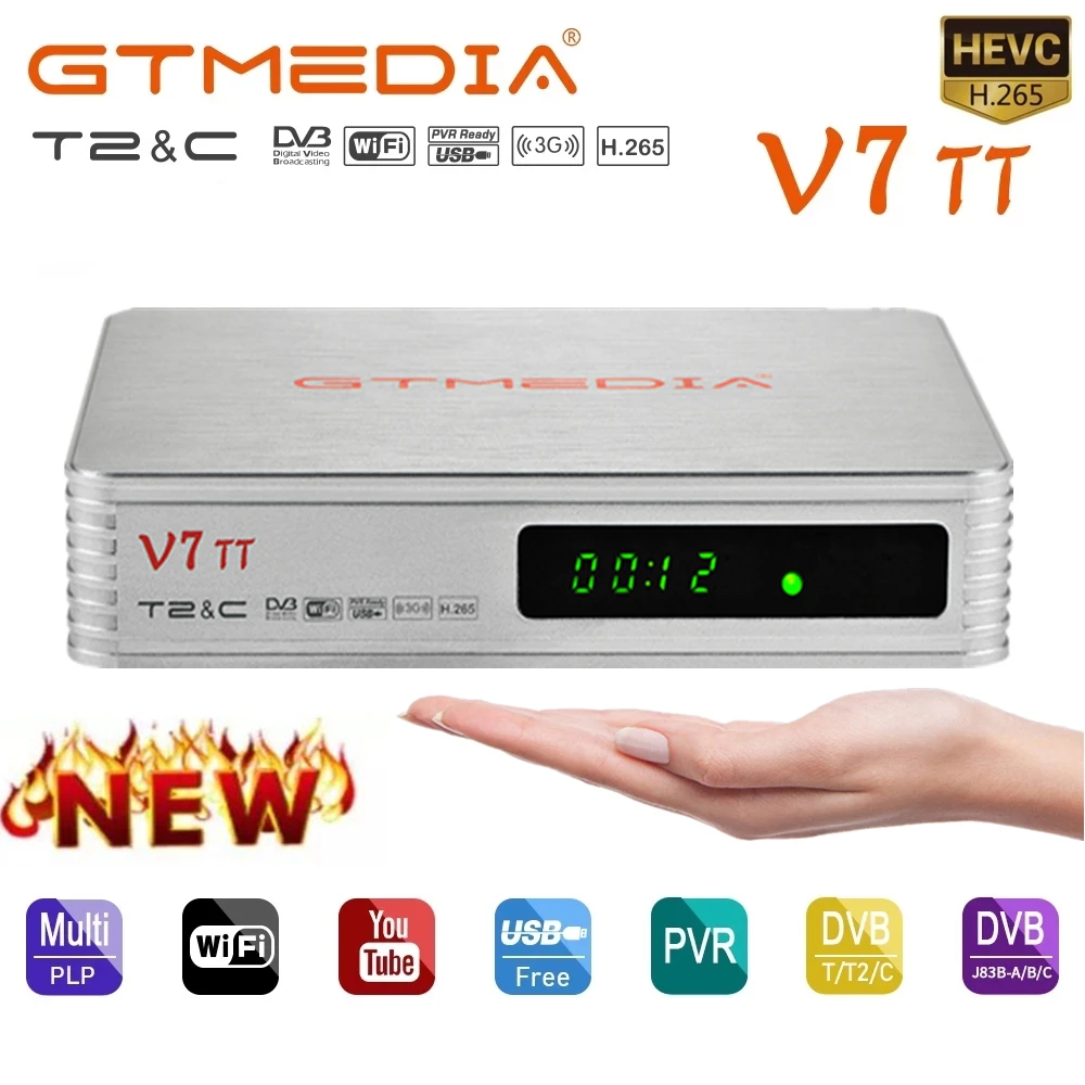 Новый спутниковый ресивер GTMEDIA V7 TT DVB T/T2/C H2.65 HEVC комбинированный ТВ тюнер