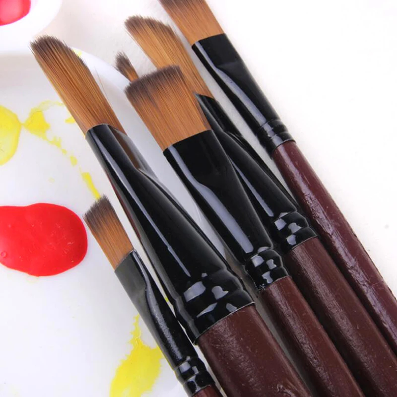 

6Pcs/Set Flat Nylon Hair Oil Painting Acrylic Painting Brushes Artist Supplies