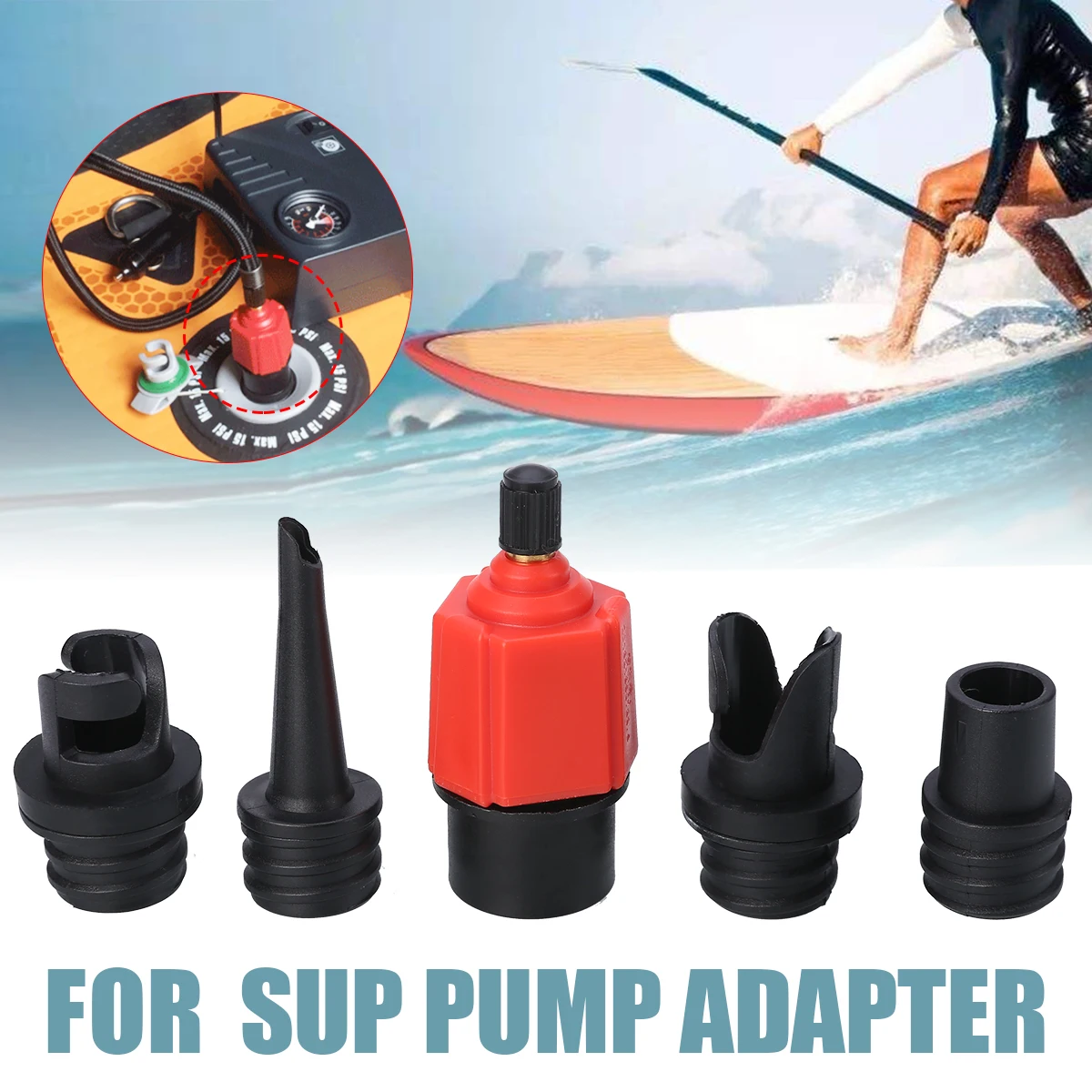

4 Nozzles Conventional Rowing Boat Air Valve Sup Pump Adapter Inflatable Boat Air Valve Adaptor Paddle Board Accessories
