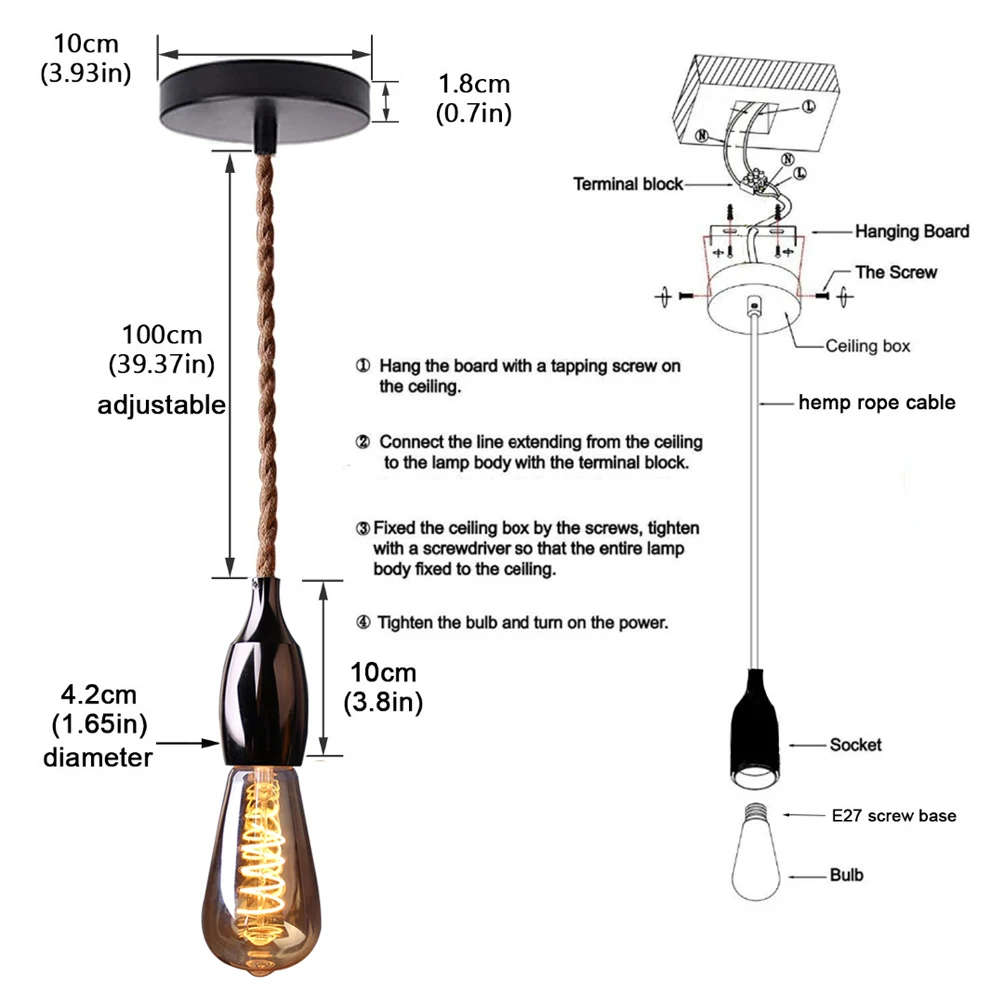 Colgante luces para la lámpara colgante moderna lámpara colgante Industrial 1M 1,5 m 2M Lámpara de cuerda para la sala de E26 E27 Base titular de la lámpara