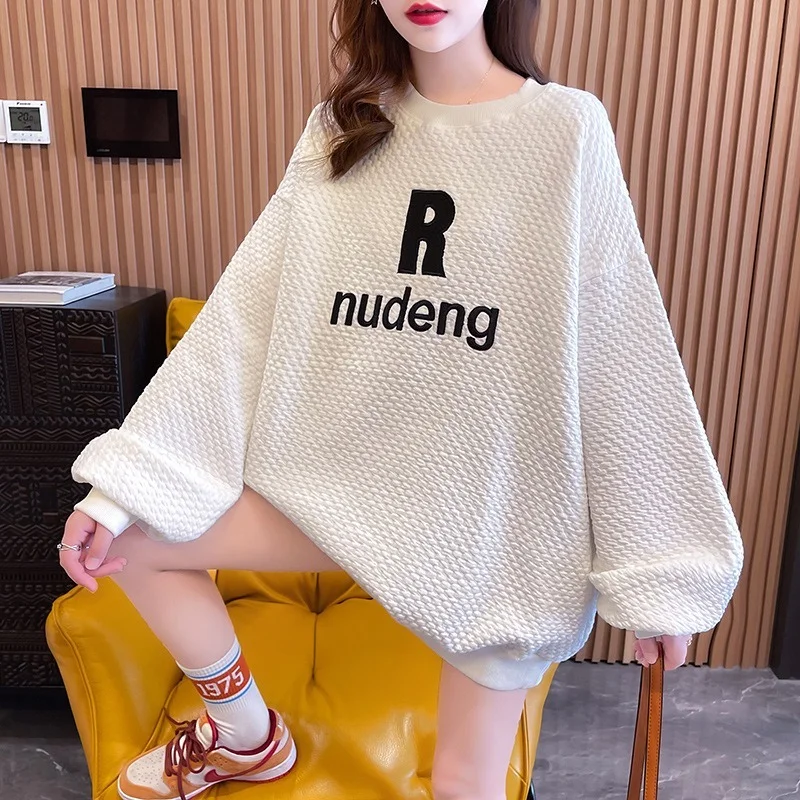 

2021 New Ladies Sweater Korean Autumn & Winter Letter Printing Loose Solid Color Large Size Ladies Jacket Jacket Female Students