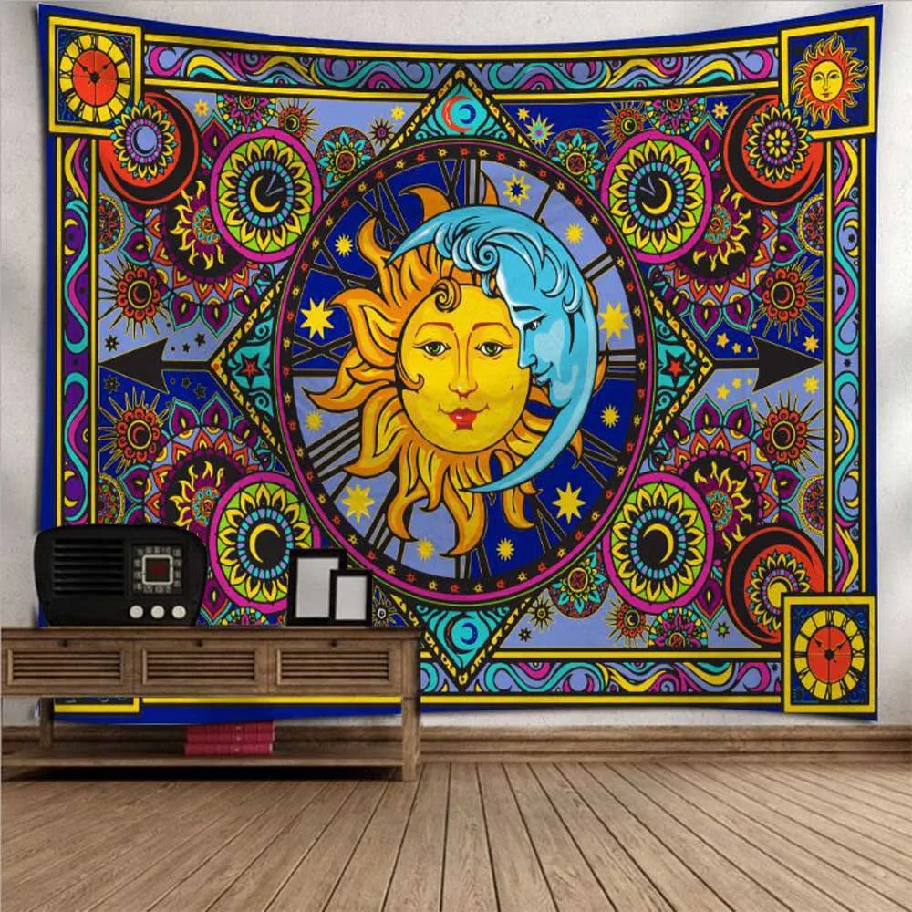 Psychedelic Солнечный гобелен с Луной настенный подвесной Небесный Хиппи Мандала