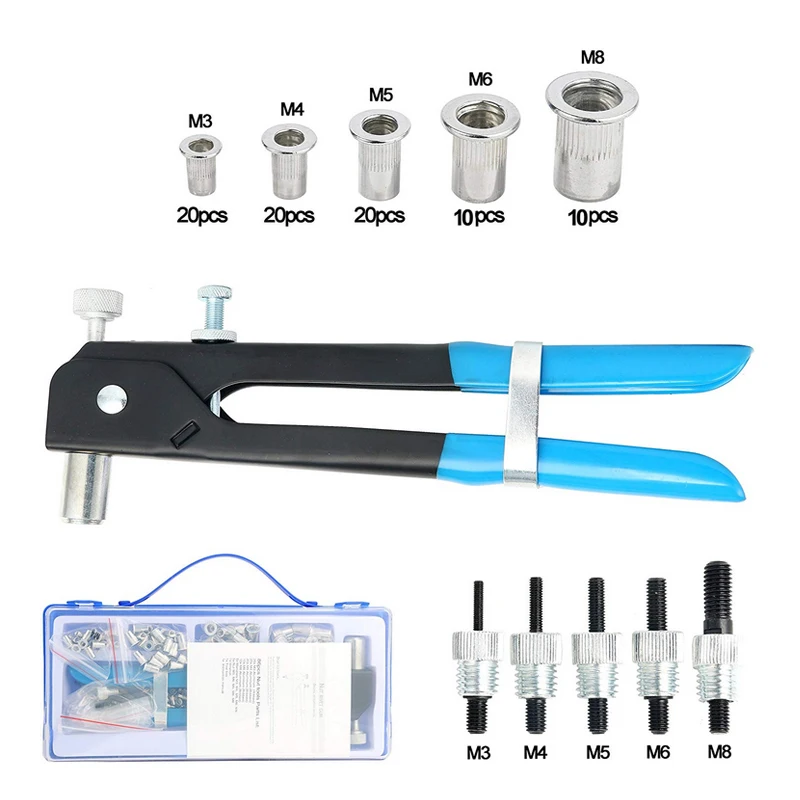 86 шт. набор гаек для Глухих Заклепок M3 M8 клепальный пистолет с заклепками и