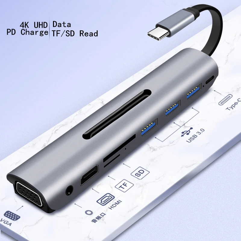 Тип C к Hdmi концентратор адаптер 4K Usb 3 1 Vga 60 Гц 5 мм аудио конвертер с Tf Sd карты слот 9
