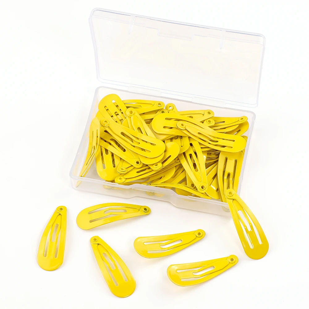 yellow with box 50 шт. заколка для волос для детей, заколка для волос, аксессуары для волос для девочек и женщин, заколка для волос, однотонная металлическая заколка для волос 3 см - Цвет: yellow with box