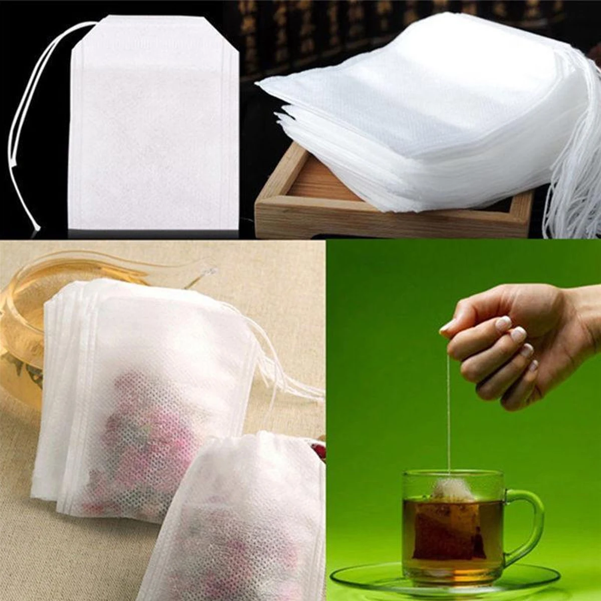 

100Pcs Empty Teabags String Heat Seal Filter Paper Herb Loose Tea Bag White Empty Tea Bags For Herb Loose Tea Spice Etc