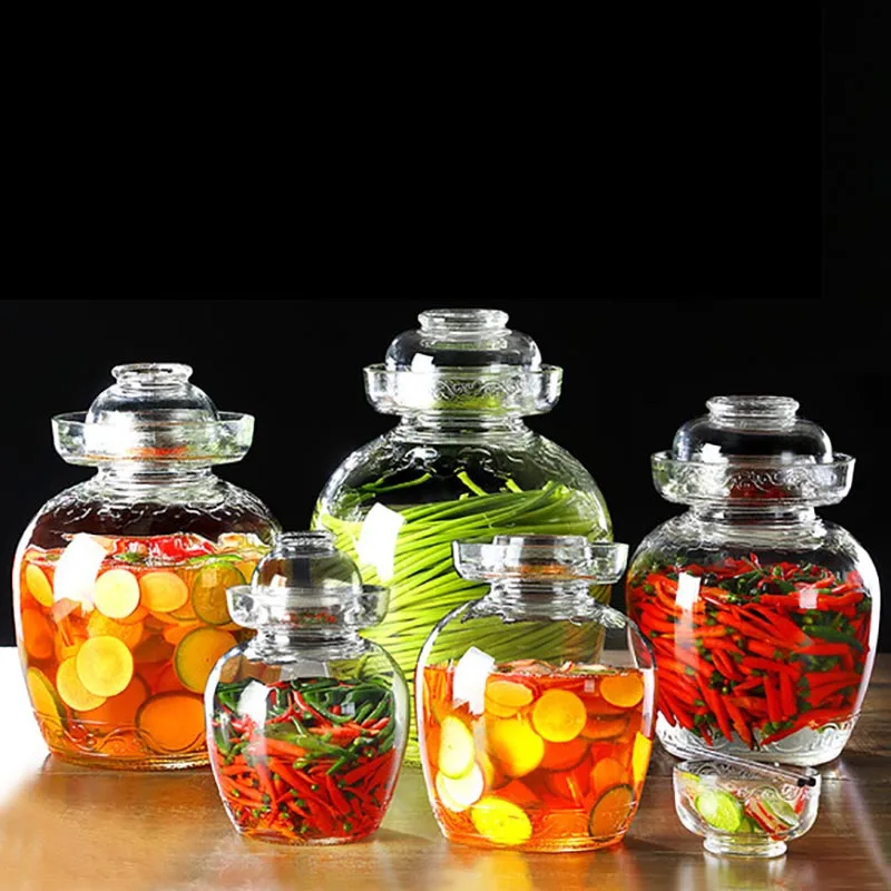 Thicken Glass Pickle Jars Korea Kimchi Jar Pickling Radish Chili Cabbage Sealed Storage Container Night Stain Pickled Bottle Jar