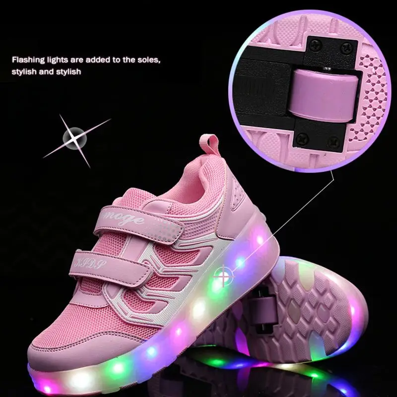 Детские светящиеся роликовые туфли Heelys с двумя колесами для мальчиков и девочек