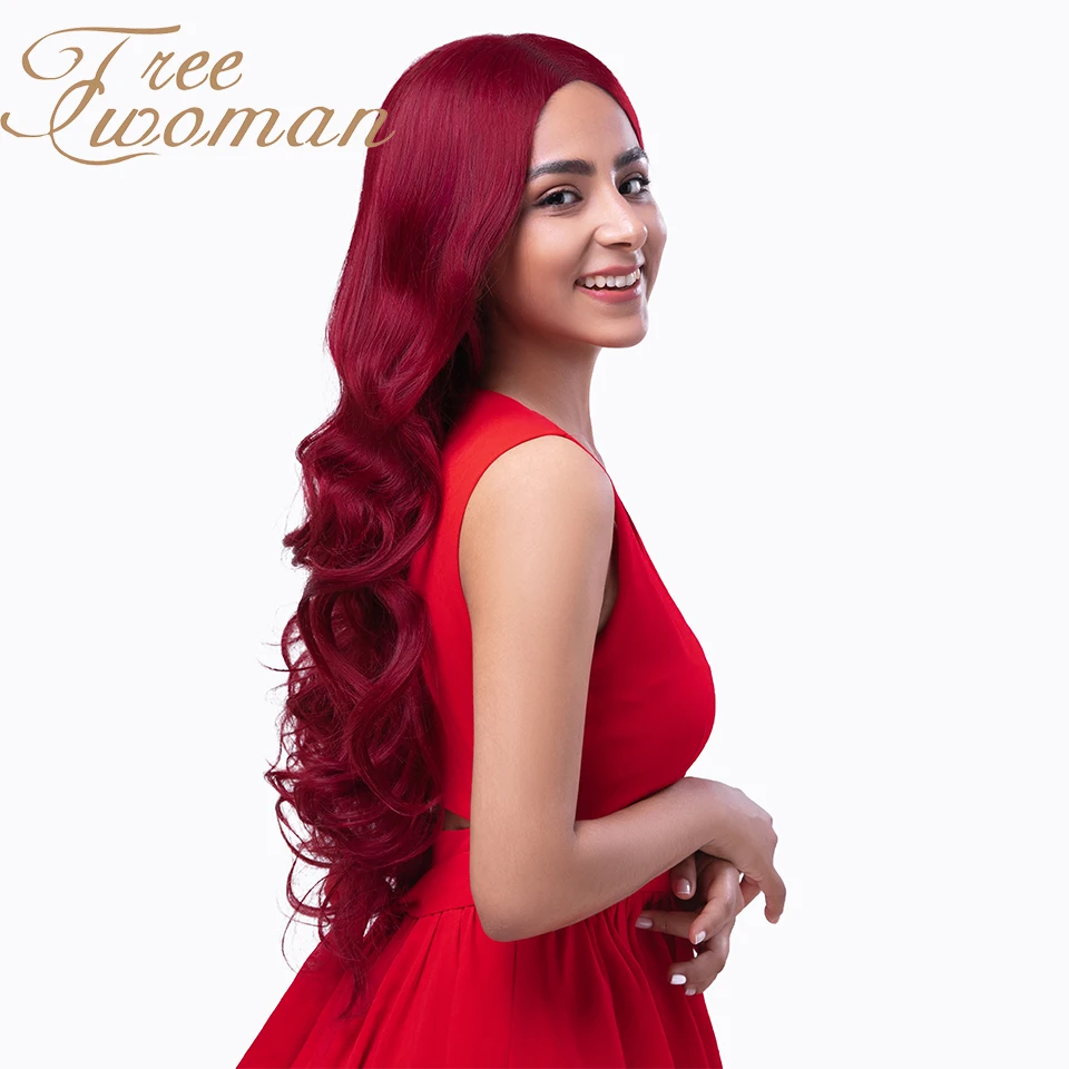 

FREEWOMAN Straight Wig Middle Part Silk Hair Glueless Wigs for Black Women Synthetic Long Heat Resistant Fiber Natural Black Wig