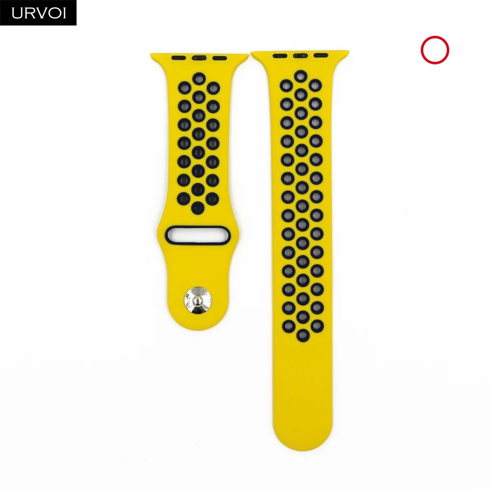URVOI ремешок для apple watch series 5 4 3 2 спортивный ремешок для наручных часов iwatch, силиконовой лентой Замена дышащая новая цветов размер 38/40/42/44 мм - Цвет ремешка: Yellow Midnight blue