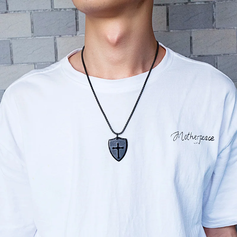 V.YA простое ожерелье в виде креста ожерелья из титановой стали Shield подвеска для
