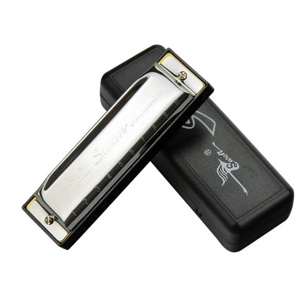 Высокое качество 10 отверстий Губная гармошка с изображением лебедя Ключ C для