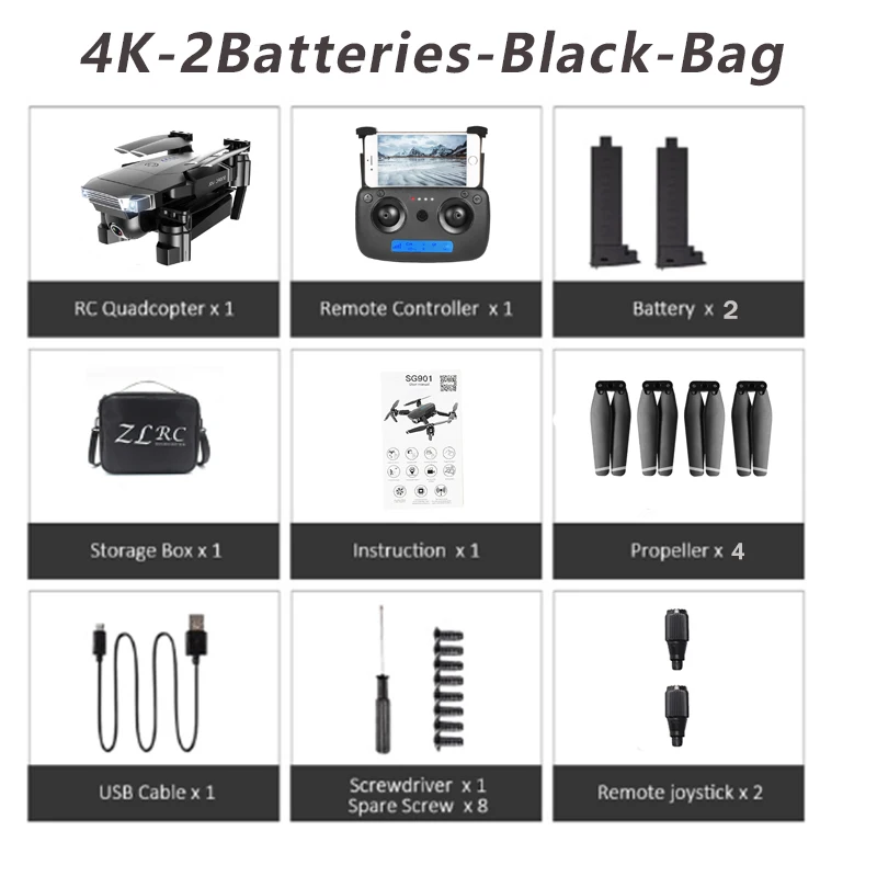 4K-2Batteries-Bag FN, новинка 1080 года, Дрон с камерой SG901, 4 K, P, HD, двойная камера, следуем за мной, Квадрокоптер, FPV, Профессиональный gps, долгий срок службы батареи, игрушка для детей - Цвет: 4K-2Batteries-Bag