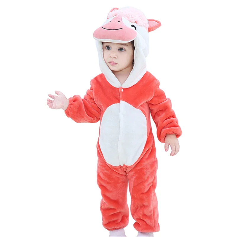 

Baby Clothes Cartoon Romper Newborn Hooded Inflant Clothing Boy Girl Pajamas Animal Onesie JumpsuitCostume Flannel Baby Rompers