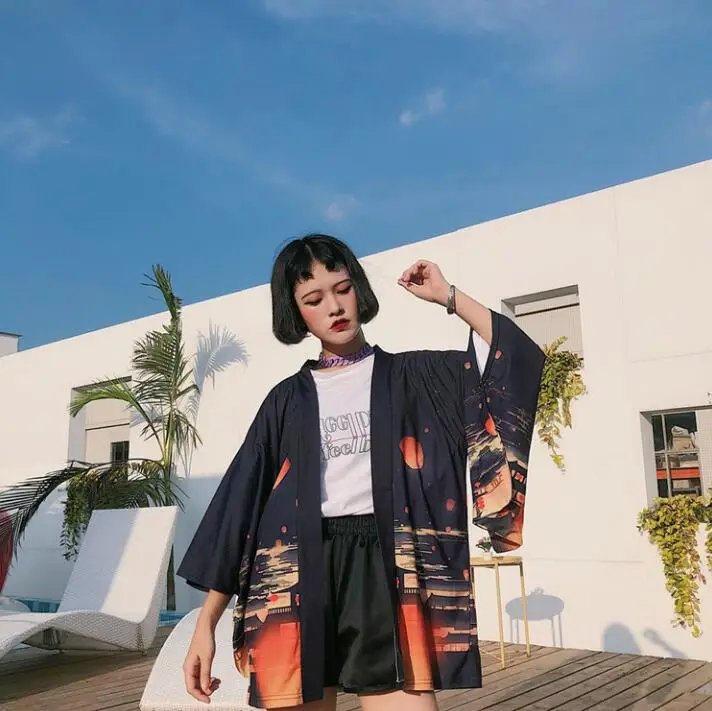 Японский стиль пальто кимоно лето три четверти рукав кардиган юката женщина