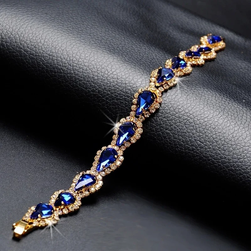 

Luxury Women's Blue Crystal Stone Bracelet Charm Rose Gold Chain Bracelet Women's Cute Geometric Zircon Wedding Bracelet