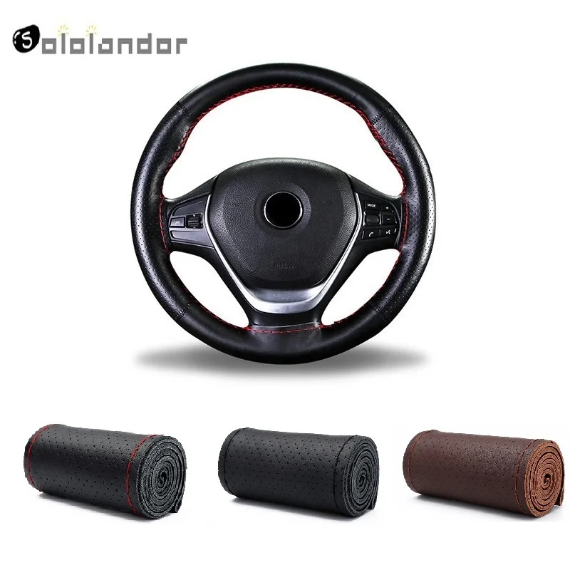 Универсальный чехол рулевого колеса автомобиля из натуральной кожи стежка на