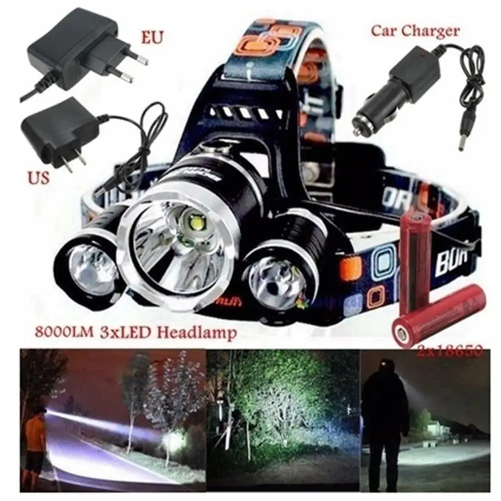 

Headlamp 20000LM Bicycle Bike Durable with 2x 18650 Battery Portable Rechargeable Headlight Torch Lamp Hiking Sporting Goods