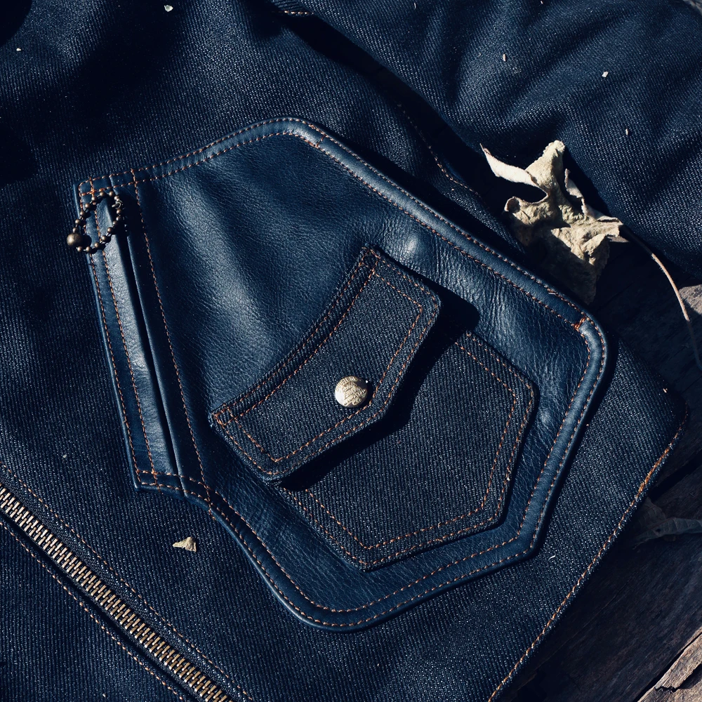 

Read Description! CDJ-98 Asian Size Super Top Quality Genuine Italian Leather & 22oz Raw Denim Slim Classic Stylish Jacket