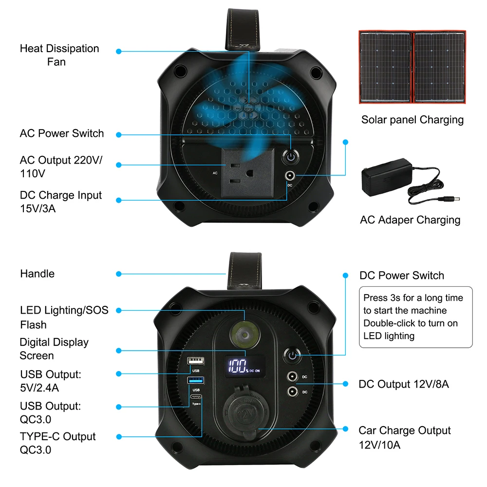 

DOKIO 300Wh Power Generator 300W PURE SINE WAVE AC/DC/USB Output Rechargeable Battery Bank for Camping Power Backup Supply