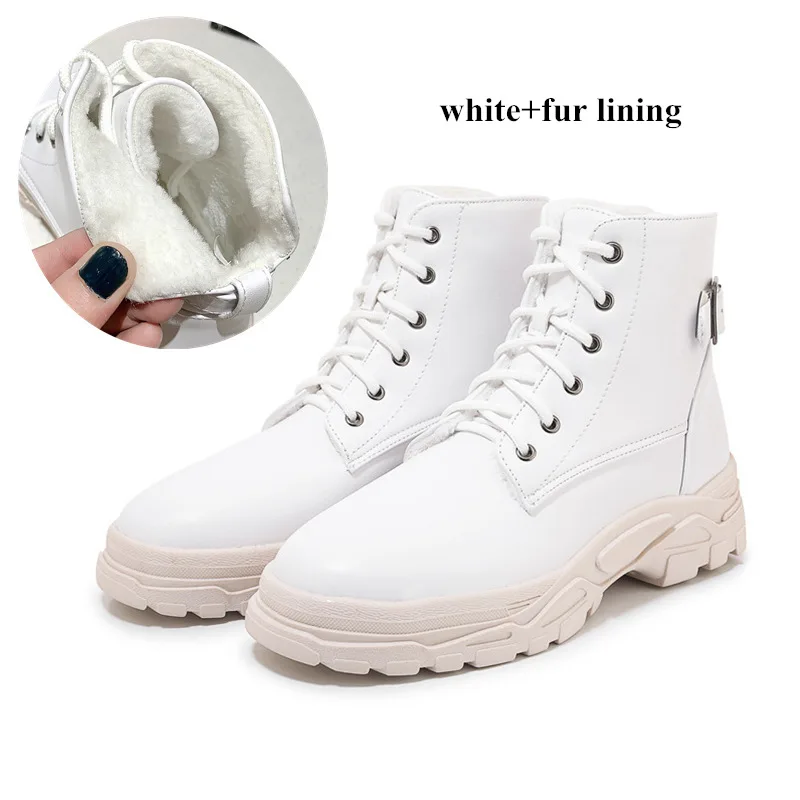 white with fur Женские кроссовки на платформе; Новинка года; зимние ботинки; женская обувь; цвет черный, белый; кроссовки на шнуровке; Повседневная обувь; Плюшевые Теплые осенние модные ботинки с пряжкой для папы; меховые ботильоны для женщин - Цвет: white with fur