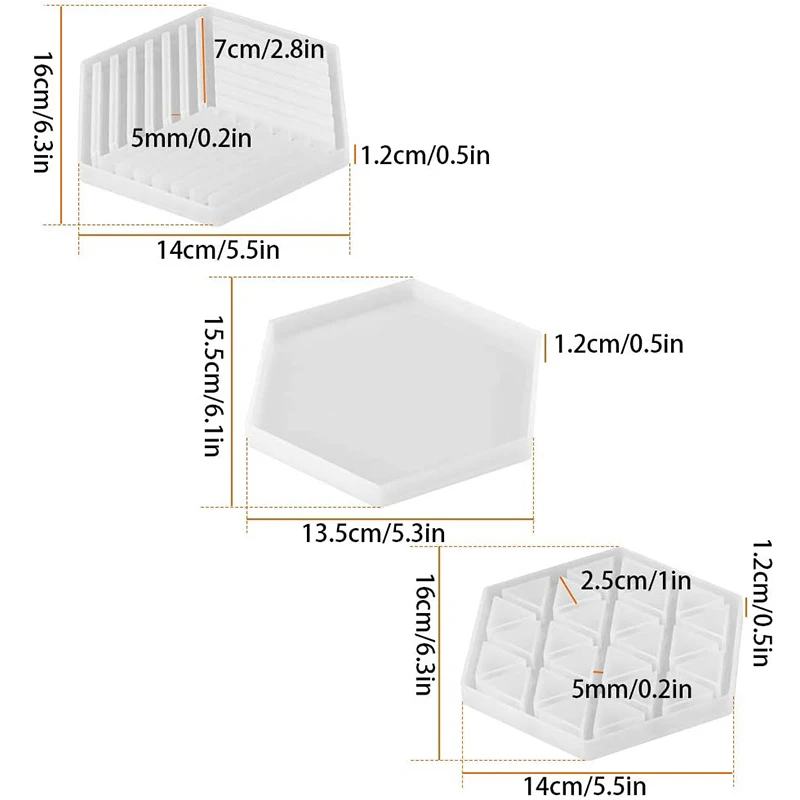 

3 PCS Hexagon Silicone Resin Mold for Coasters, Desktop Decor, Home Decoration, Epoxy Resin Molds