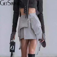 getspring women skirt asymmetry patchwork gray short skirts irregular sexy vintage high waist skirt autumn womens clothing 2021