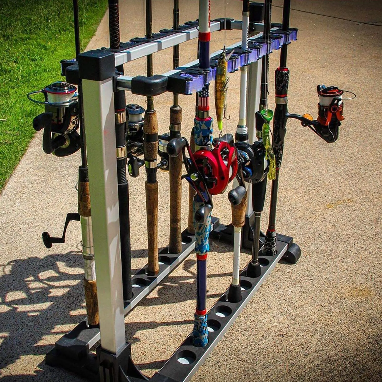 

24 Slot Fishing Rod Rack, Fishing Rod Holder - 2 Styles Holds Up 6 or 18 Rods - for Freshwater Fishing Rods and Combos