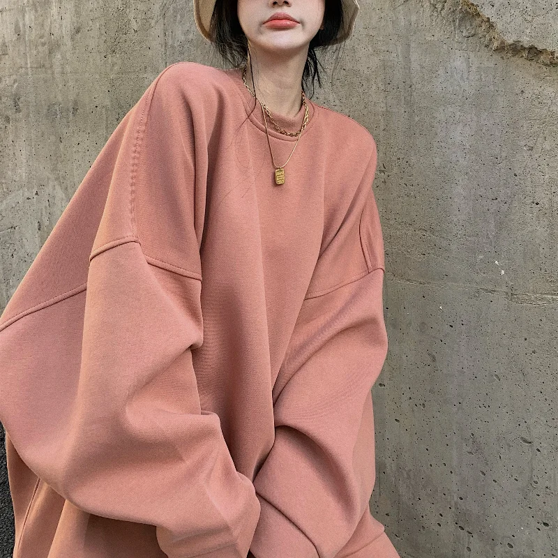 

Casual Oversized Pink Sweatshirt Women Long Sleeve O-neck Loose Streetwear Female Pullovers Korean Style 2021 New Top Femme