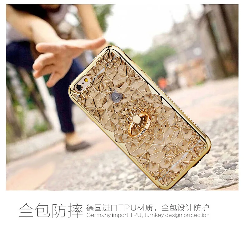 Для iPhone X Xs Max XR чехол Роскошные 3D мягкое кольцо Капа для iPhone 5, 5s, SE 6 S 7 8 плюс кольцо кремния блеск горный хрусталь Стенд Крышка