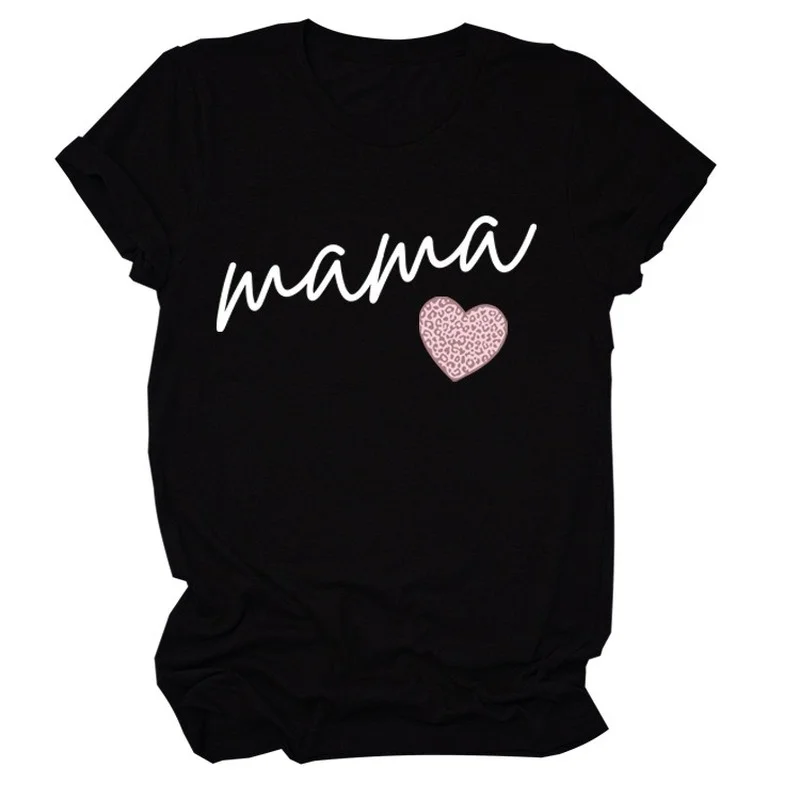 

Mama Heart Print Women T Shirt Short Sleeve O Neck Loose Women Tshirt Ladies Tee Shirt Tops Clothes Camisetas Mujer