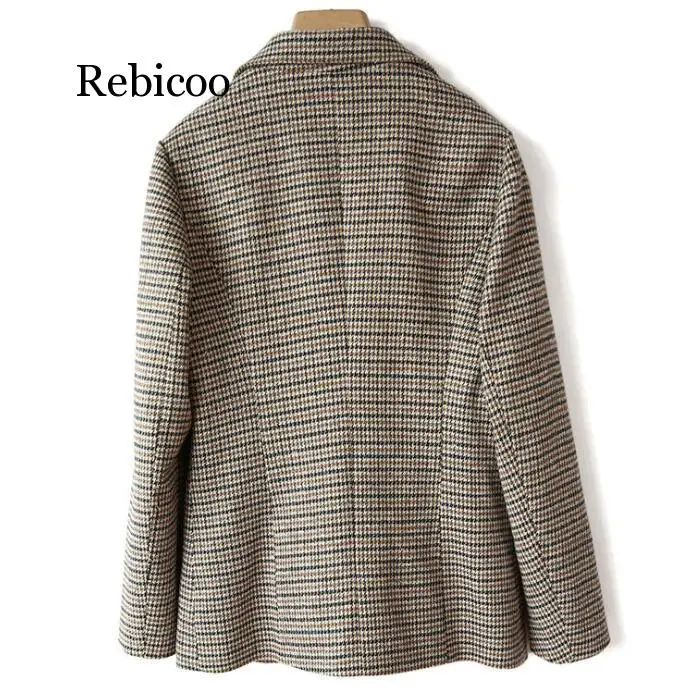 

Women Blazers And Jackets Spring Autumn Fahion Plaid Single Button Long Sleeve Casual Short Coats Famale Pockets Outwear