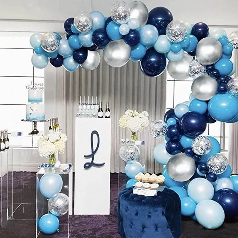 104pcs Navy Blue Balloons Arch Kit Silver and Gold Confetti Balloons for Baby Shower Birthday Party Decorations Wedding Globos