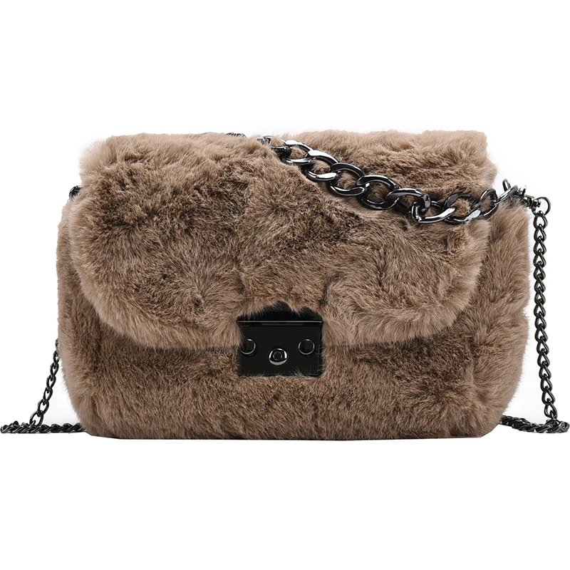 

Elegant Female Square Tote Bag 2021 Fashion New High Quality Soft Plush Women's Designer Handbag Chain Shoulder Messenger Bag