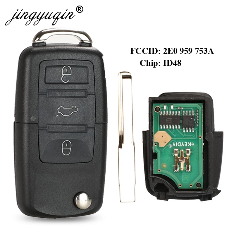 Jingyuqin 434Mhz ID48 дистанционный флип Ключ DIY для VW/VOLKSWAGEN Crafter 2E0959753A 3 кнопки брелок