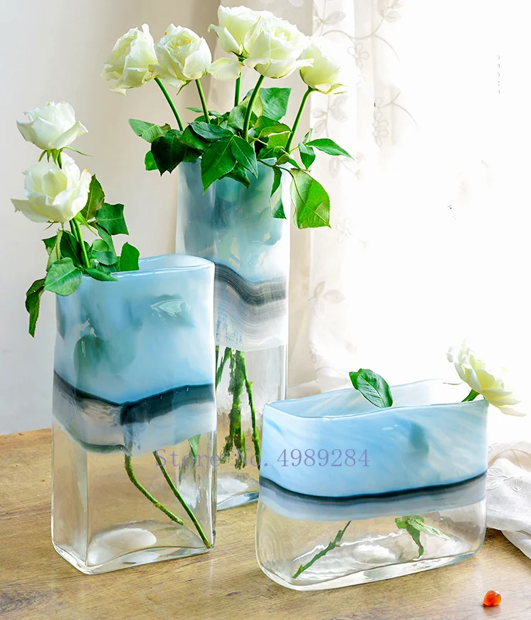 Креативная прозрачная ваза из скандинавского стекла квадратная градиентная