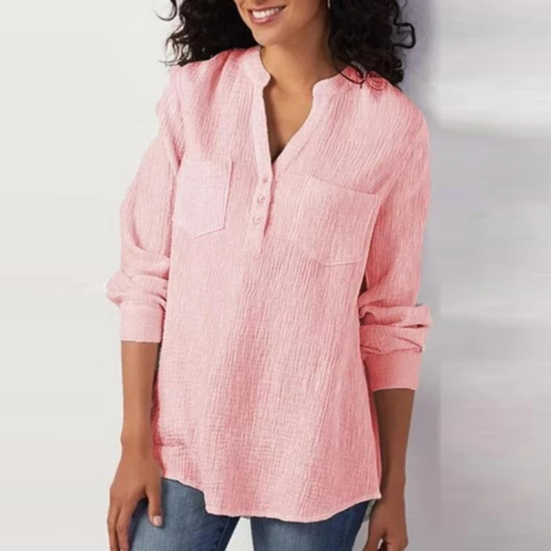 

Autunm Fashion Women Blouses Solid Long Sleeve Casual Women Shirts Stand Collar Tops Blusas Woman 2021 Blue Blous Dropshipping