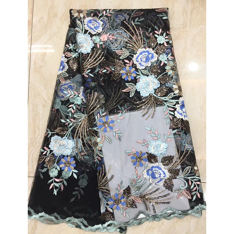 

New Polyester Lace Fabric 2020 Multicolor Flowers Jacquard Weave Laces Sexy Black Lace Material For Lady Dress Free Shipping