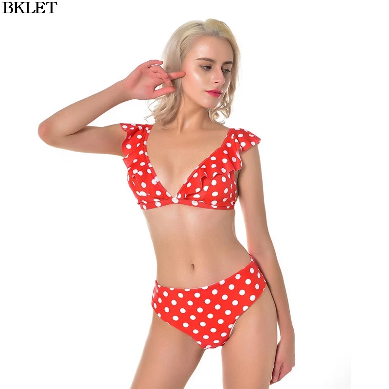 

2020 New Women Sexy Swim Bikini High Waist Printed Dot Women Beach Swimwear Bathing Suits 3 Color Female Casual Bikini