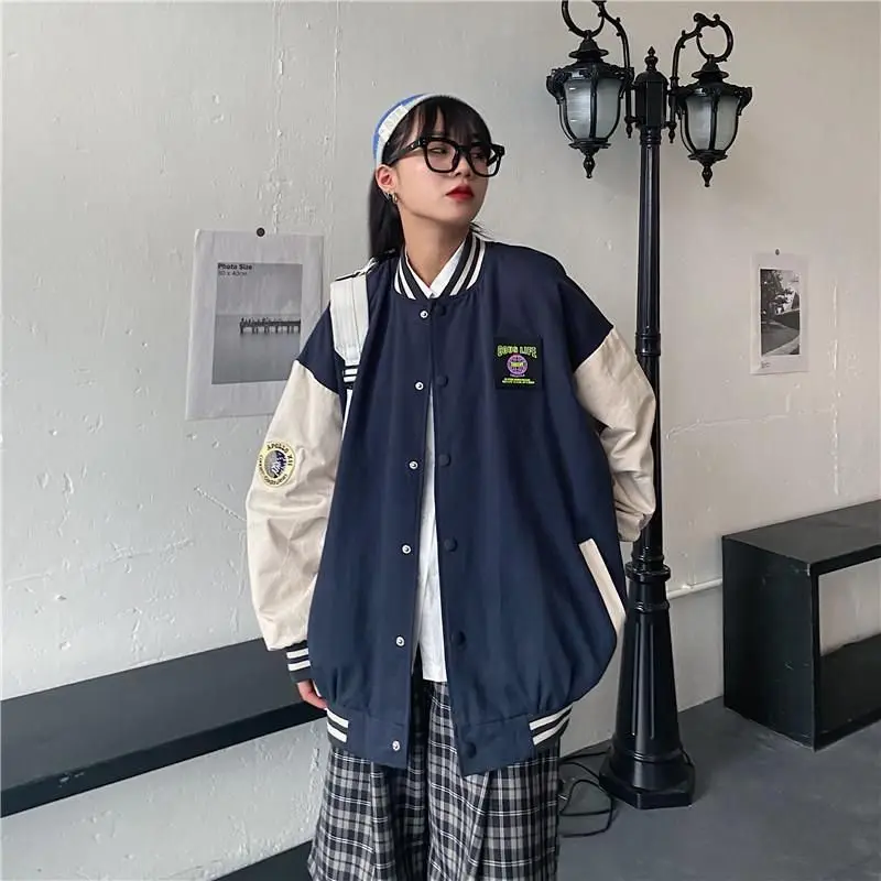 

Baseball uniform for women 2021 spring autumn new splicing coat Korean student loose versatile BF Hong Kong style varsity jacket