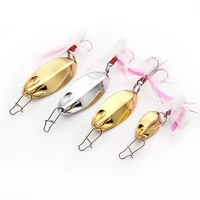 1pcs 51015 metal jig spinner spoon fishing jigging lure hard baits sequins with feather treble hook fishing accessories