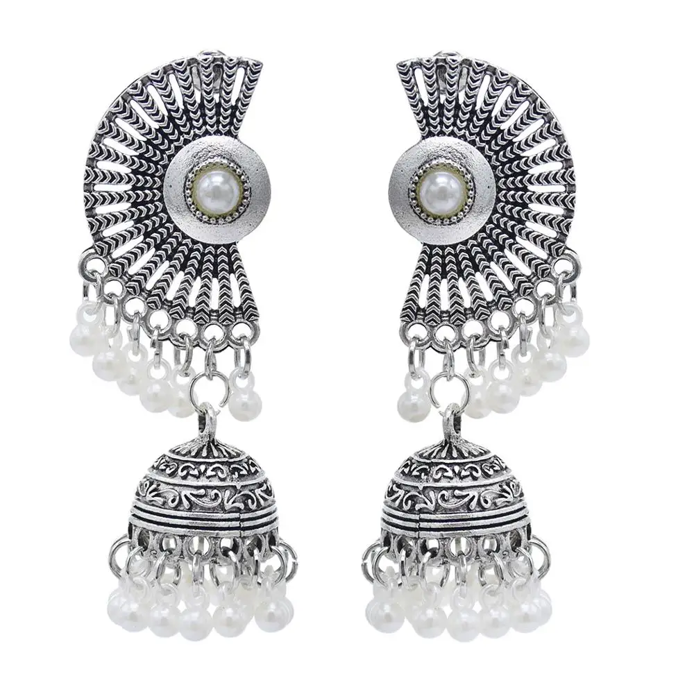 Индийские серьги для женщин окисленные Jhumka цвета большие длинные висячие с