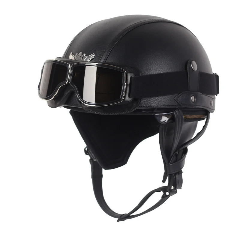 

NEW Motorcycle Helmet Leather Vintage Casco Moto Motorcycle Open Face Retro Half Helmet Chopper Biker Pilot DOT Size M-XL