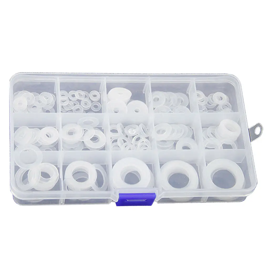 

250pcs White Nylon Plastic Washer Flat Gasket Ring Set with Assortment Box